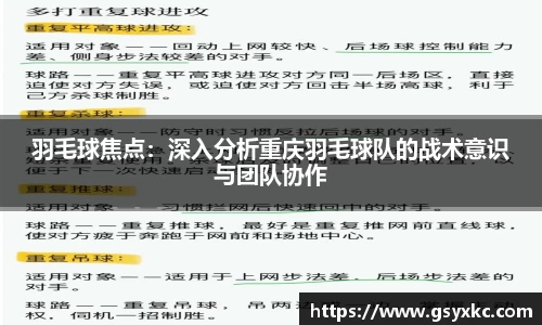 羽毛球焦点：深入分析重庆羽毛球队的战术意识与团队协作